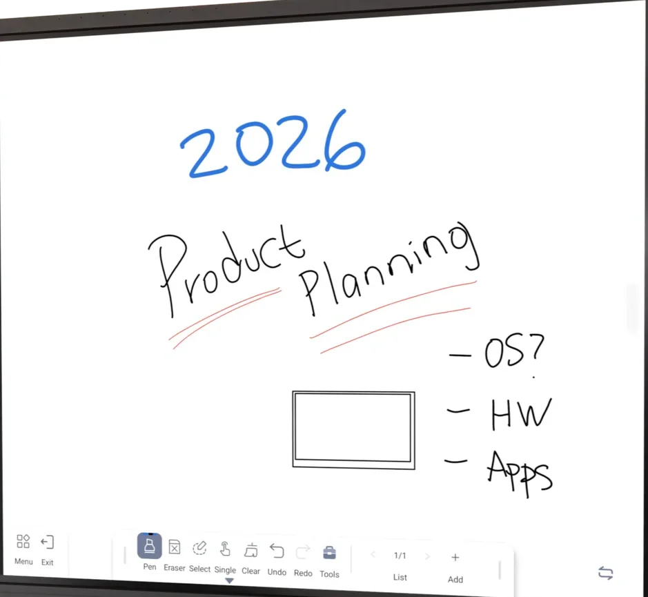 Handwritten planning notes and a sketch on the Veld whiteboard